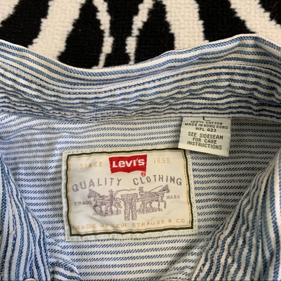 Vintage Levi’s Classic Workers Shirt Shacket Hickory Striped Rinse Button Up - Picture 7 of 12